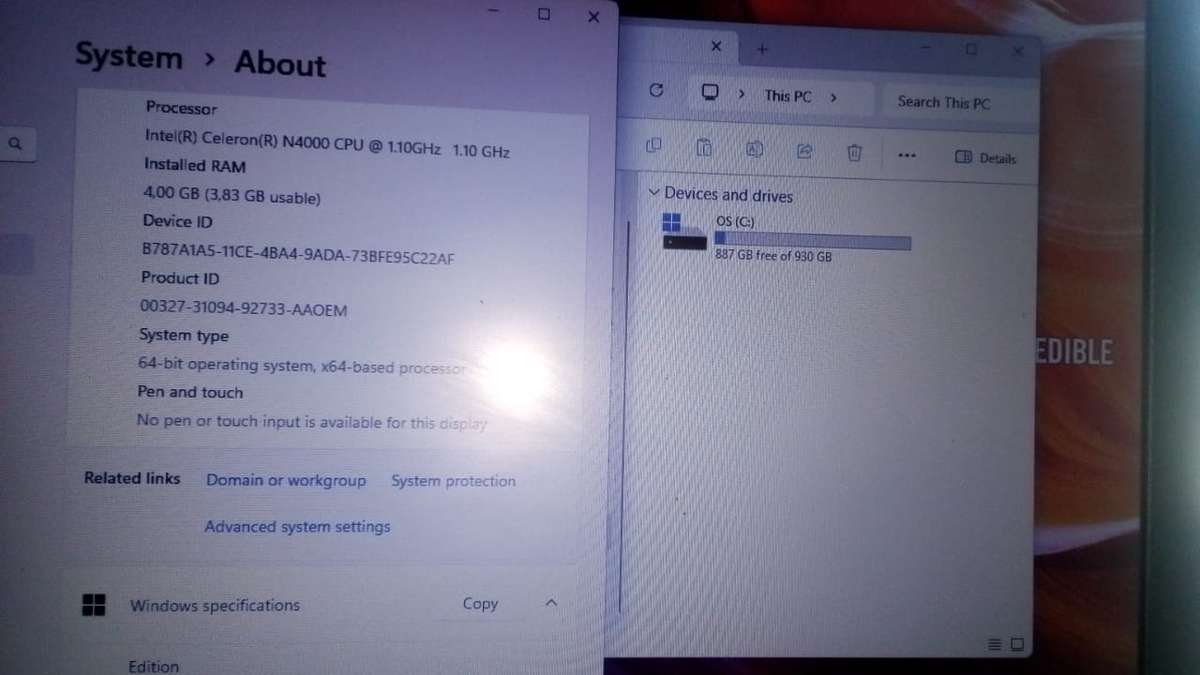 ASUS LAPTOP - CELERON N4000 - 4GB MEMORY - 1TB HARD DRIVE - 15.6 INCH SCREEN - ORIGINAL CHARGER