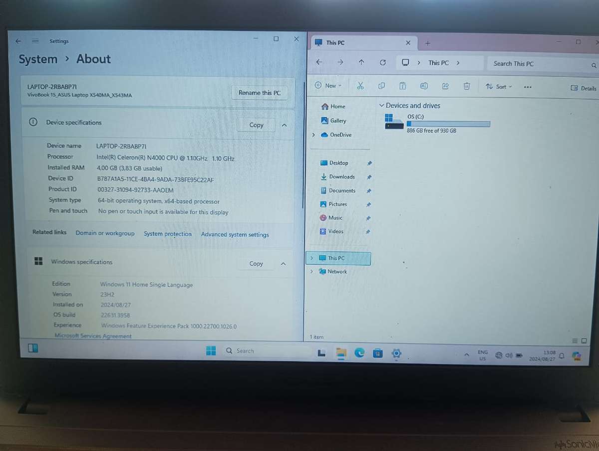 ASUS LAPTOP - CELERON N4000 - 4GB MEMORY - 1TB HARD DRIVE - 15.6 INCH SCREEN - ORIGINAL CHARGER