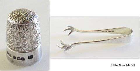 A Hallmarked silver sugar snipper and a Hallmarked silver thimble--Total weight 25 gram