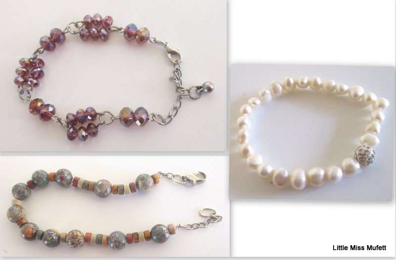 3 BRACELETS--FRESH WATER PEARLS,JASPER AND CRYSTAL