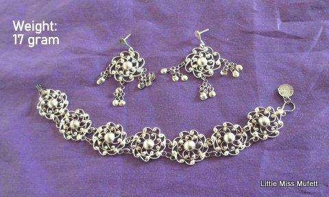 A ,800 Silver filligree bracelet and earrings--17 Gram