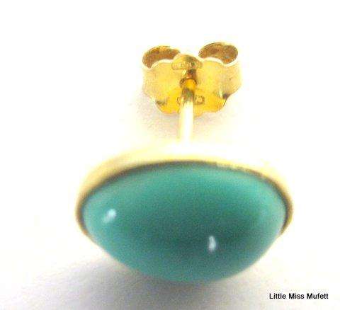 A PAIR OF 18ct GOLD AND TURGUOISE EARRINGS---Clearly marked 750 and machine tested