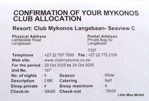 Midweek at Mykonos Western Cape-6 sleeper- 20th October to 24th October  - 4 adults and 2 children.