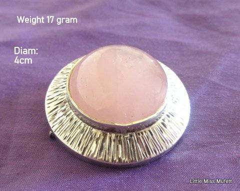 Vintage sterling silver and rose quartz pendant brooch