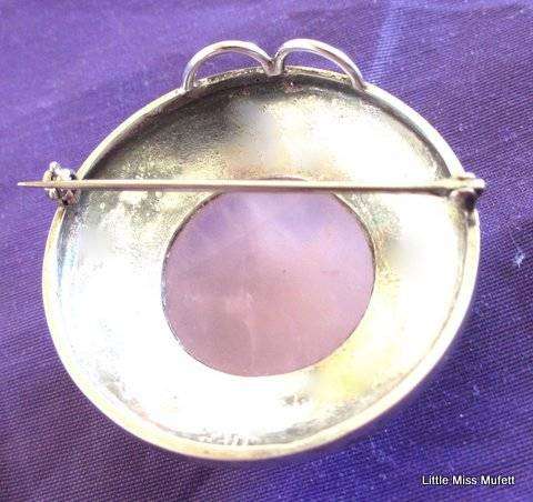 Vintage sterling silver and rose quartz pendant brooch