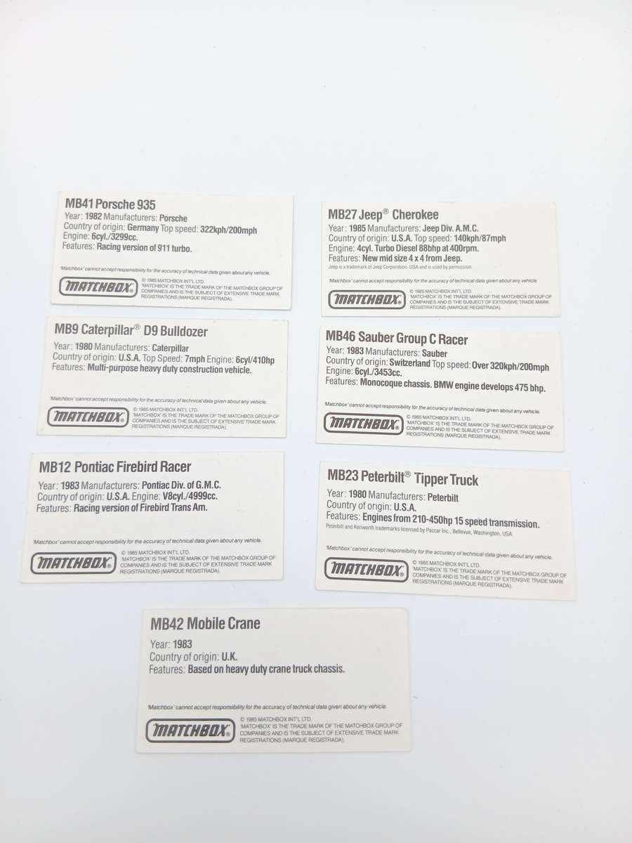 Matchbox 1986 Miniatures Collection Card Album with cards