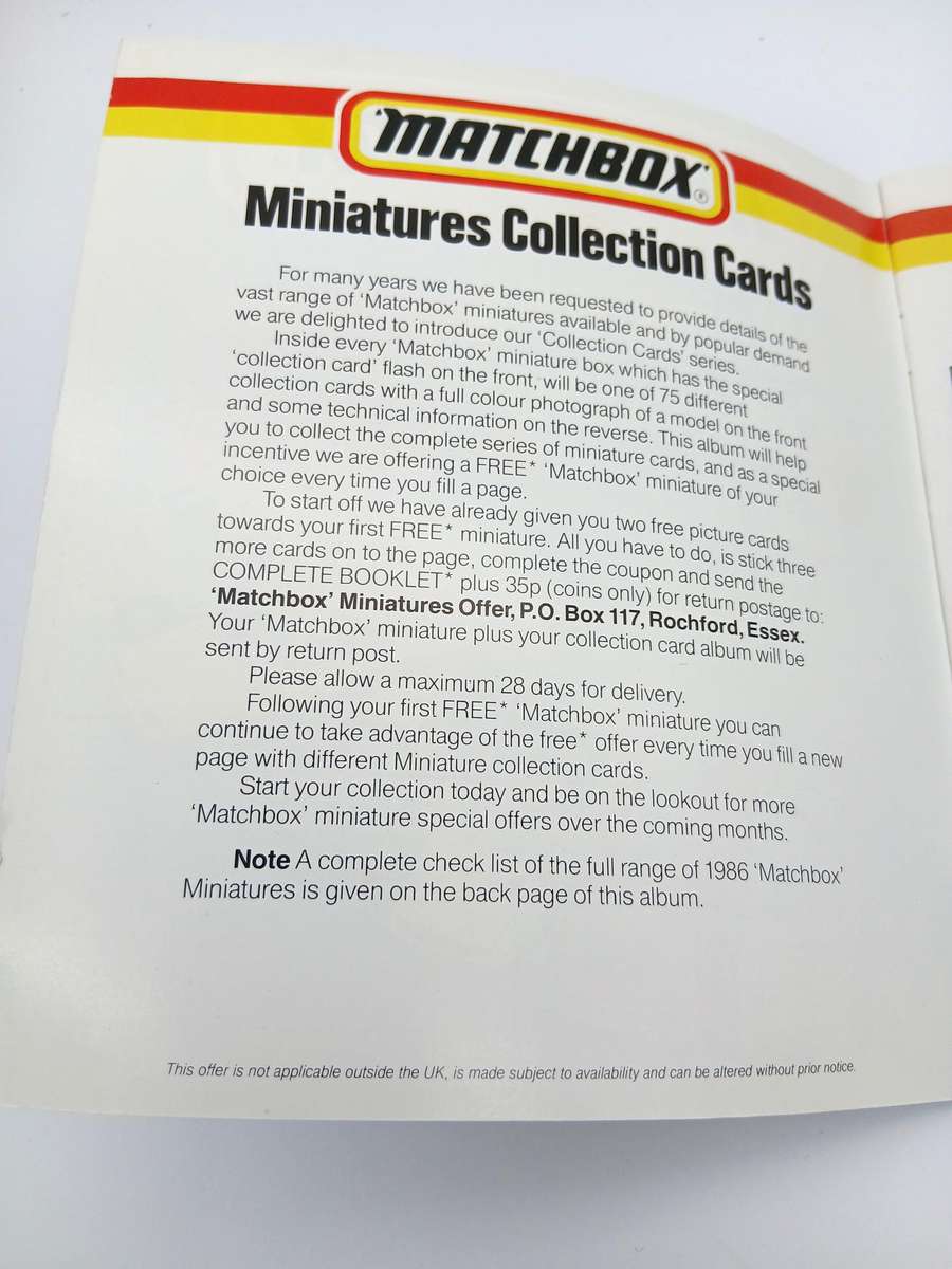 Matchbox 1986 Miniatures Collection Card Album with cards