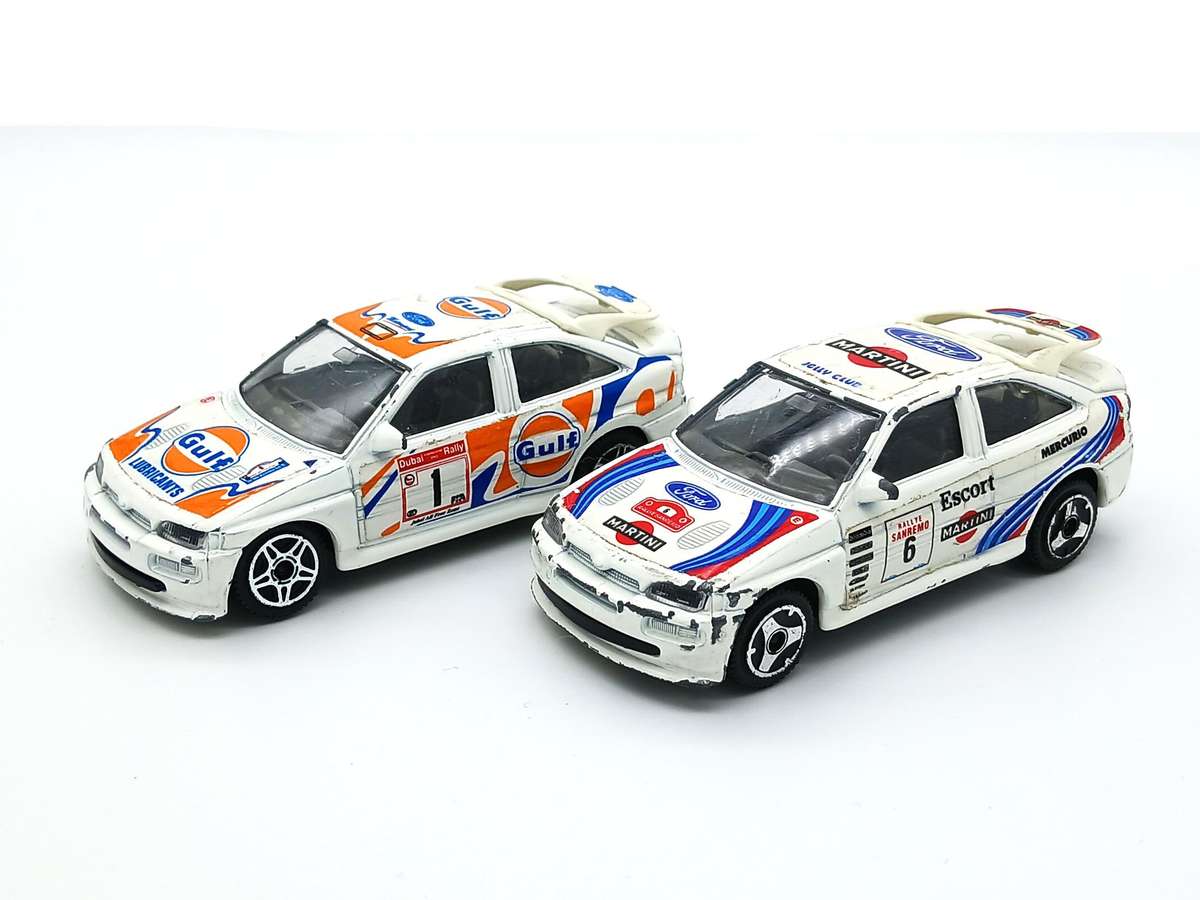 Bburago Ford Escort Cosworth Rally x2 Martini and Gulf racing for restoration