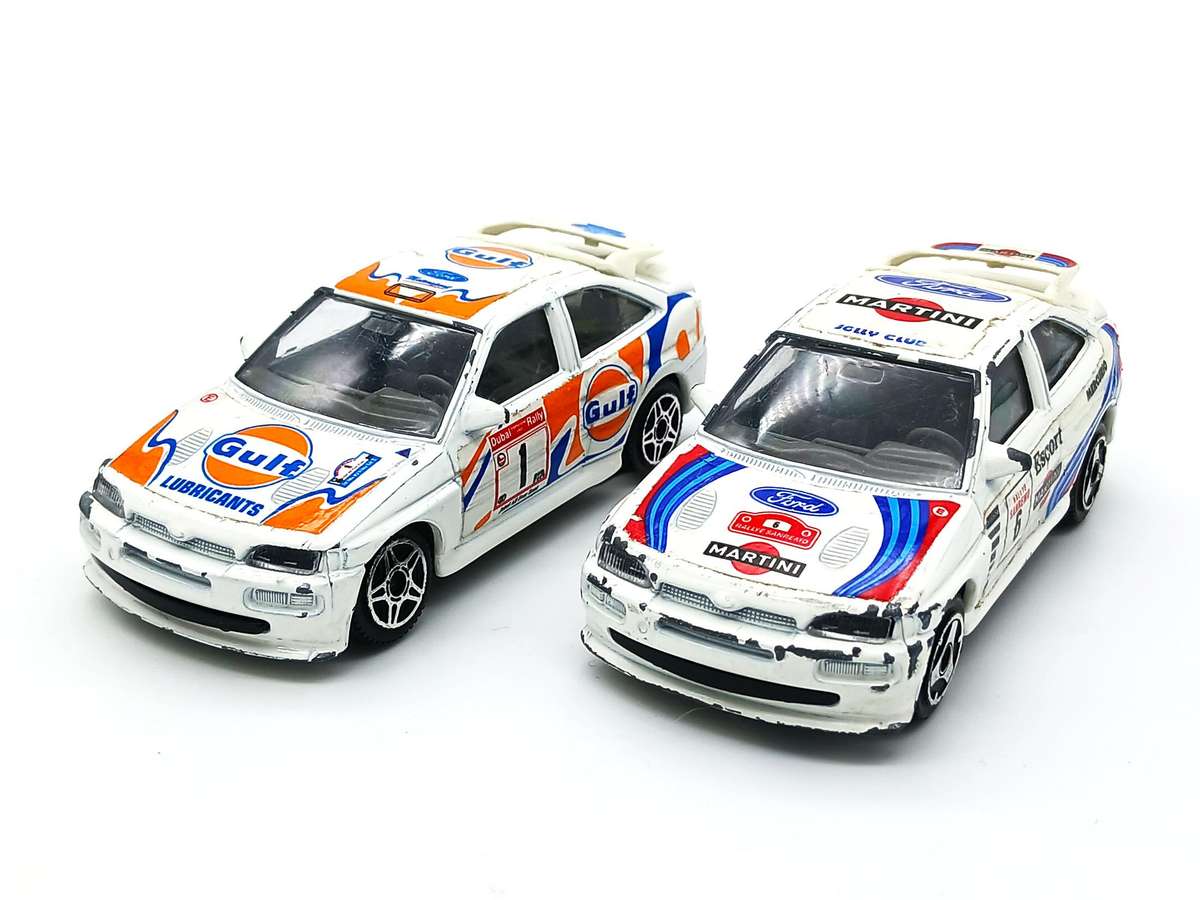 Bburago Ford Escort Cosworth Rally x2 Martini and Gulf racing for restoration
