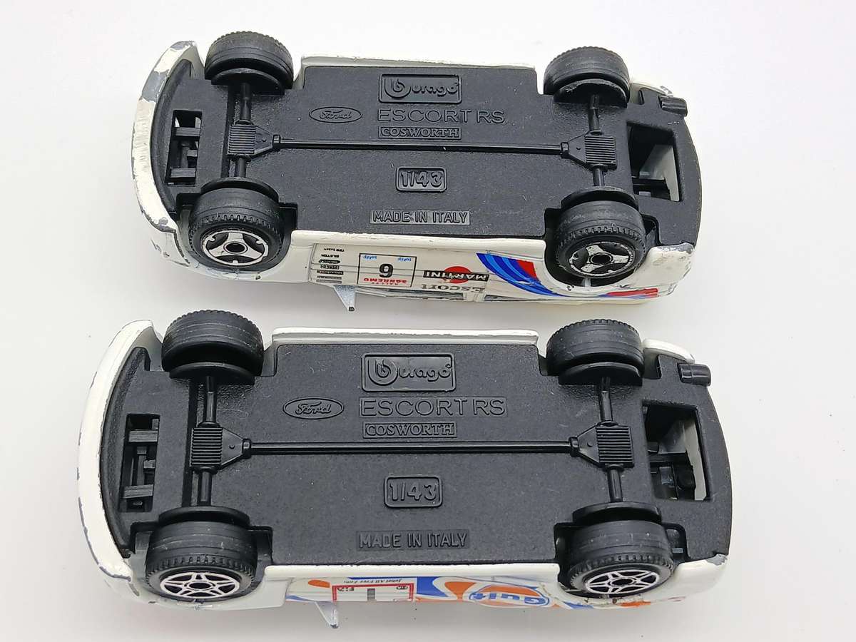 Bburago Ford Escort Cosworth Rally x2 Martini and Gulf racing for restoration