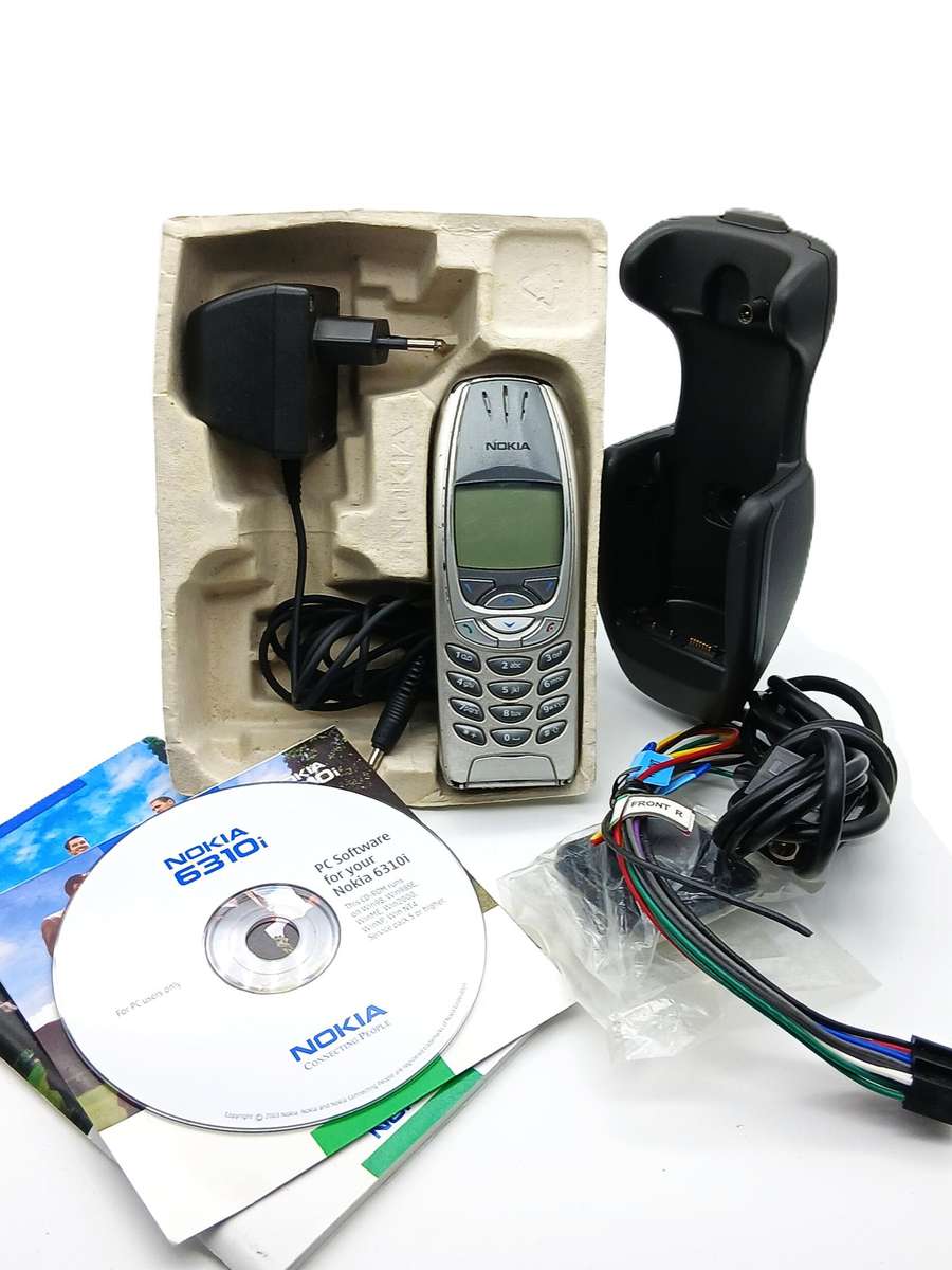 Vintage Nokia 6310i Cell phone 2000s and car handsfree cradle