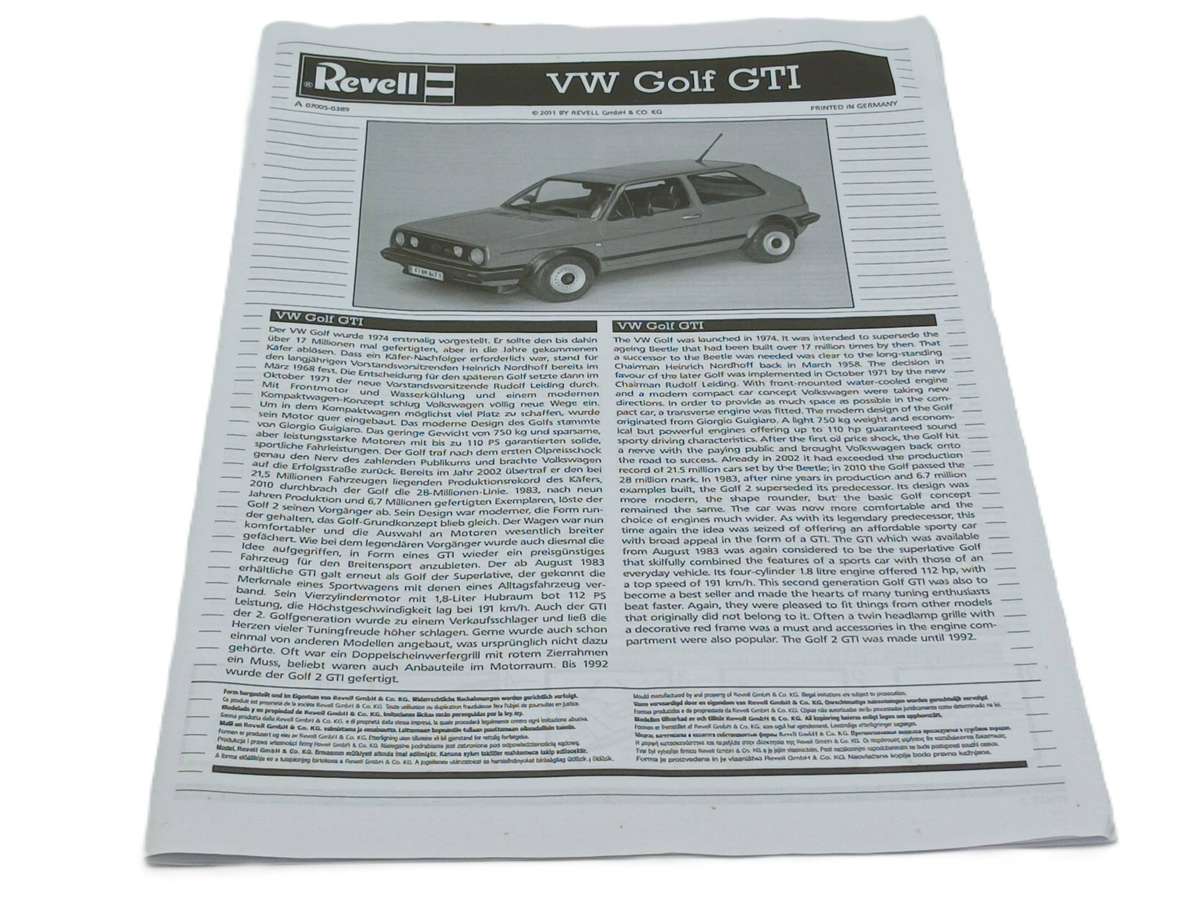 Revell Volkswagen VW Golf GTI Mk2 plastic model kit (no decals)