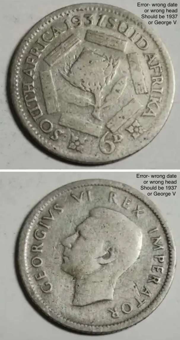 Rare and interesting error "1931" SA 6d sixpence. See with photos.