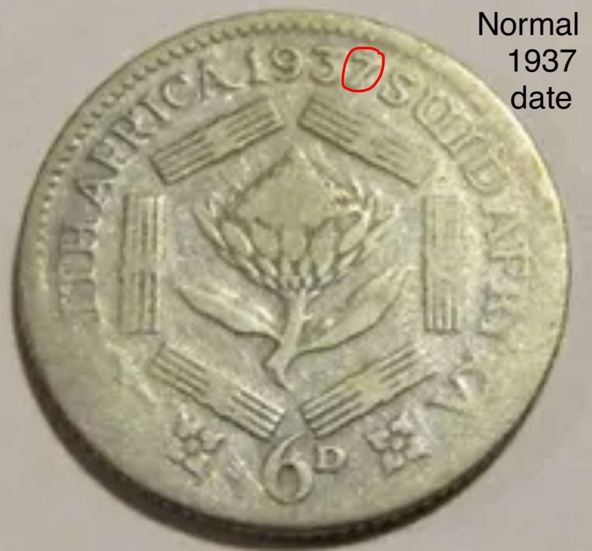 Rare and interesting error "1931" SA 6d sixpence. See with photos.