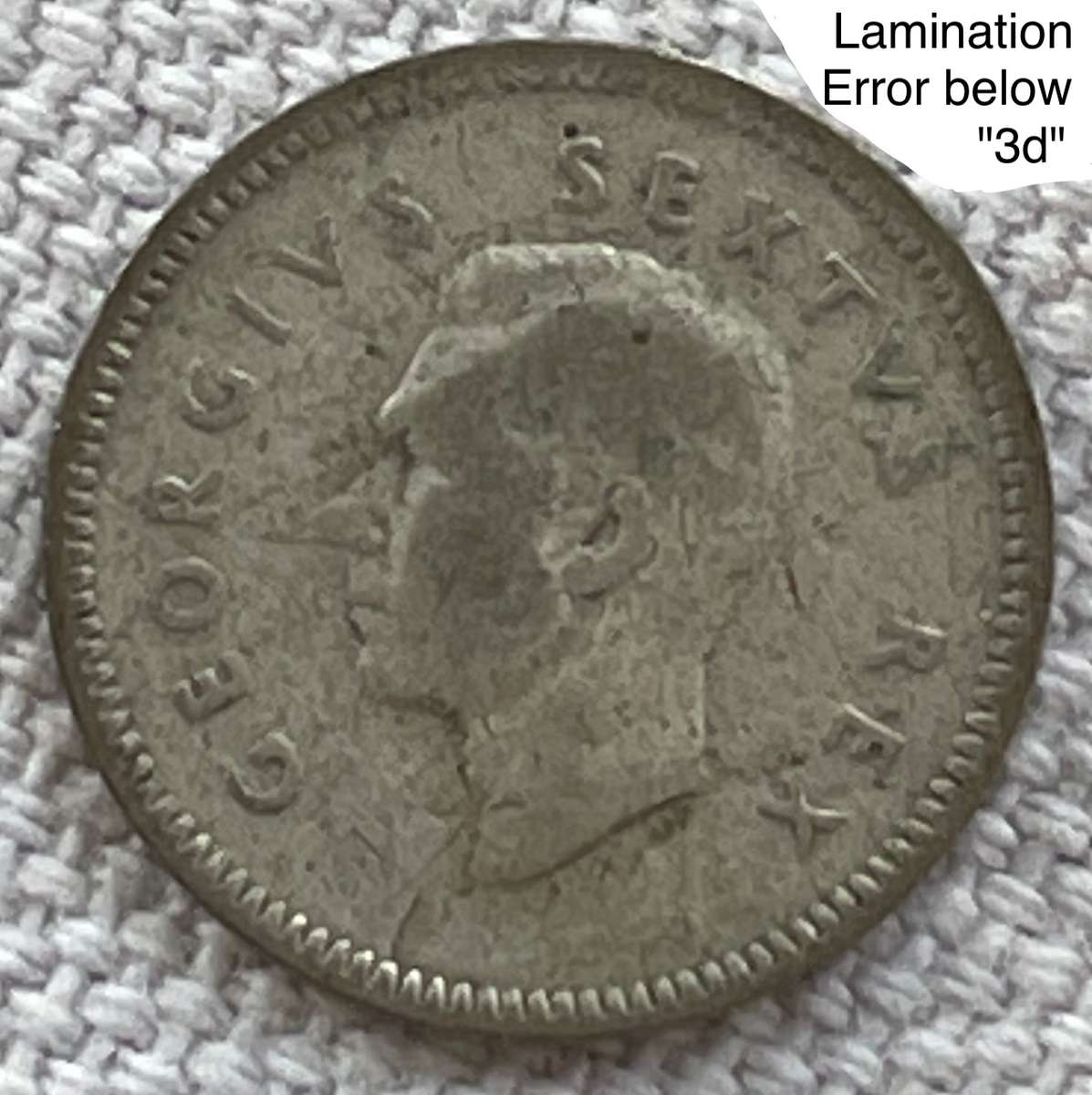 Rare lamination error 1951 SA 3d tickey. Error is below "3d".