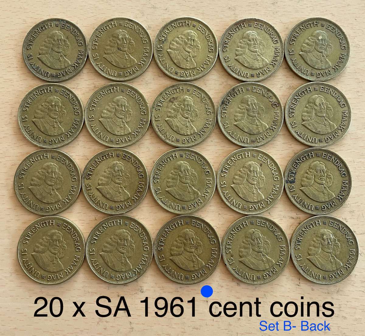 1961 to 1964 SA 1/2c and 1c coins. Buyer gets all 55 coins. 10 coins are UNC or AUNC