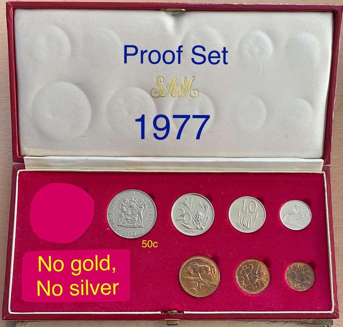 SA Proof sets 1977+1978+1979. Buyer takes all 3 sets. Half cents- rare, never made for circulation.