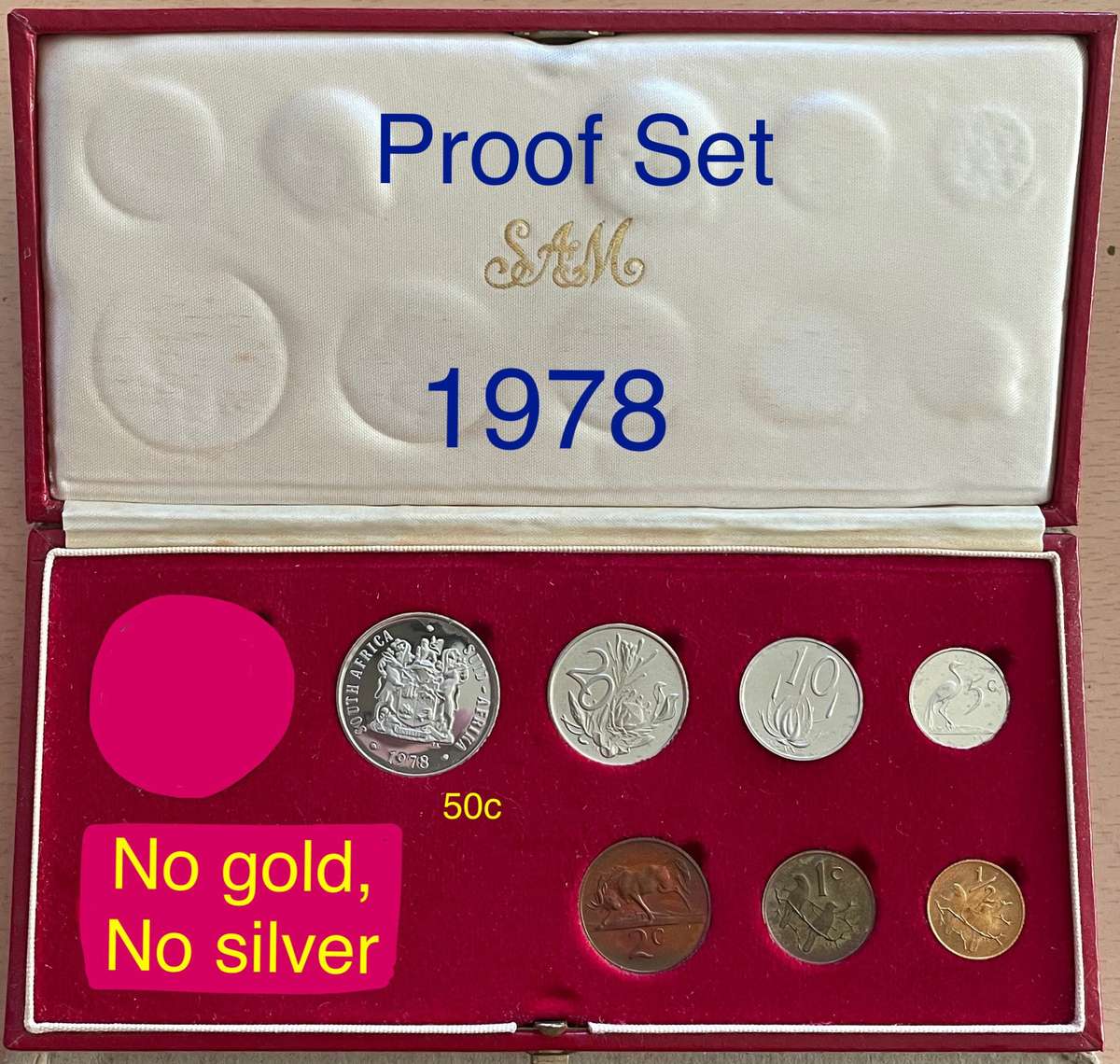 SA Proof sets 1977+1978+1979. Buyer takes all 3 sets. Half cents- rare, never made for circulation.