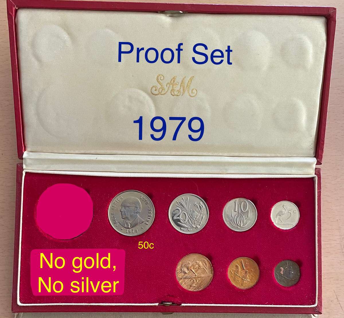 SA Proof sets 1977+1978+1979. Buyer takes all 3 sets. Half cents- rare, never made for circulation.