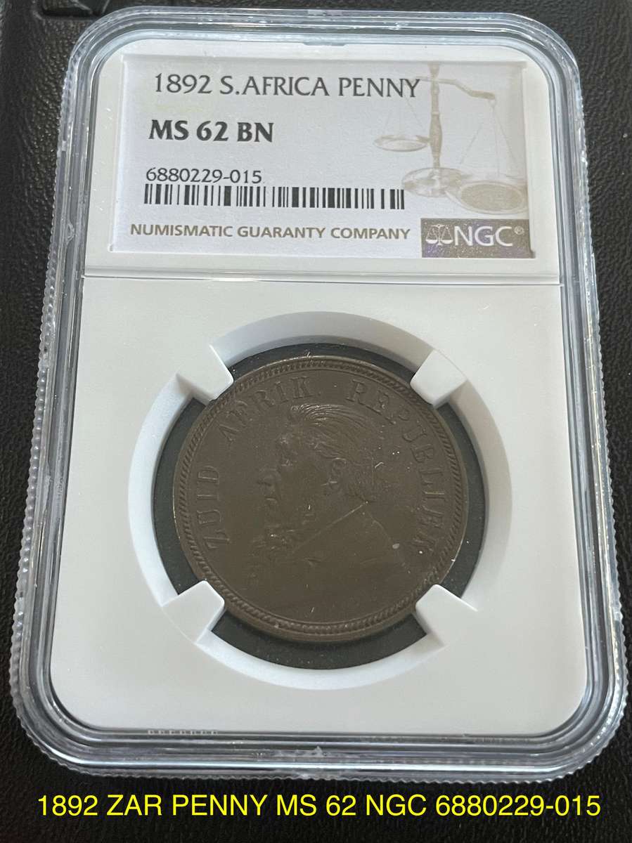 1892 ZAR Penny. Uncirculated MS 62 NGC