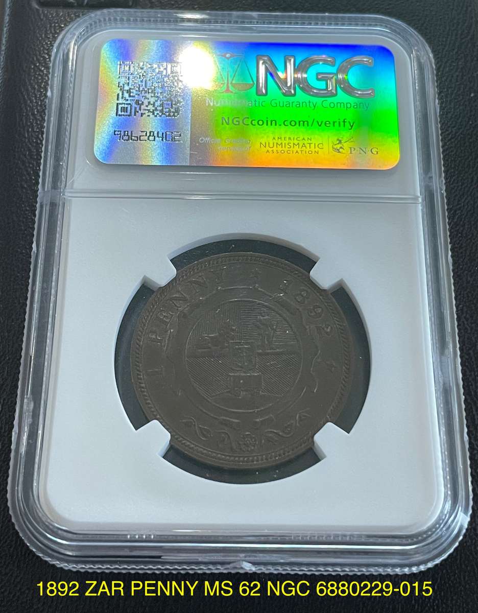 1892 ZAR Penny. Uncirculated MS 62 NGC