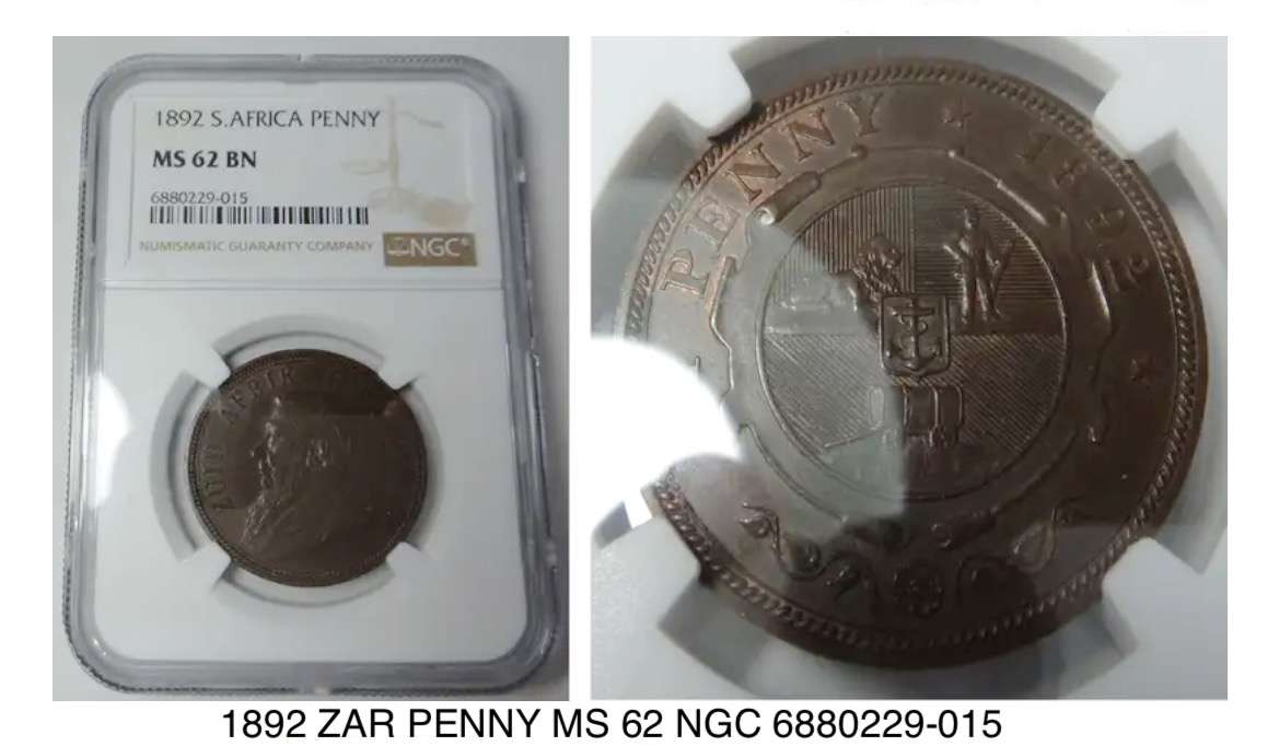 1892 ZAR Penny. Uncirculated MS 62 NGC