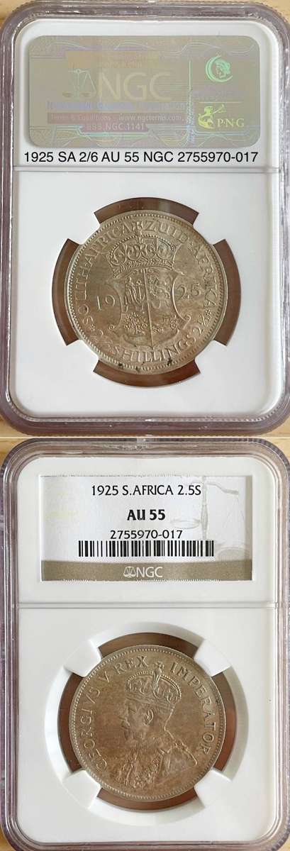 1925 SA 2/6. Rare date and rare top condition. In EF+ condition AU 55 NGC graded.