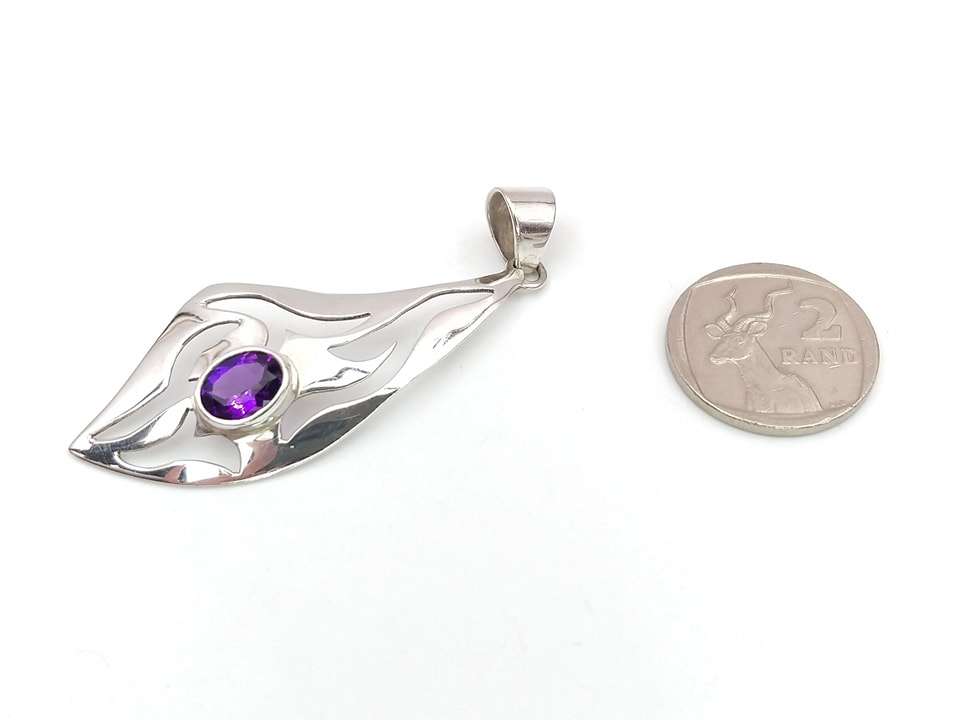 Modernist sterling silver amethyst pendant