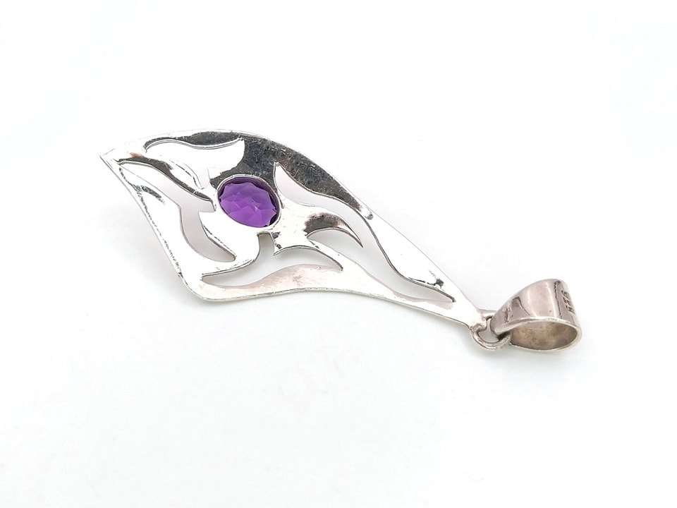 Modernist sterling silver amethyst pendant