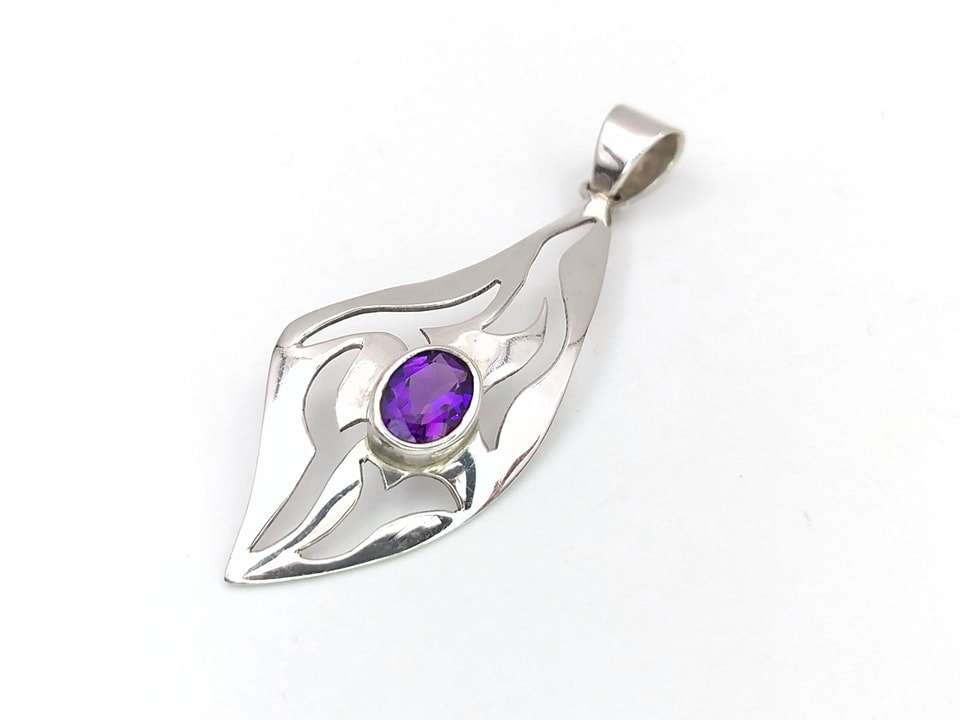 Modernist sterling silver amethyst pendant