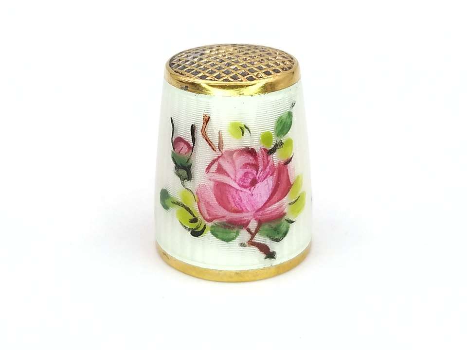 Sterling silver hand painted enamel thimble by David-Andersen, Norway