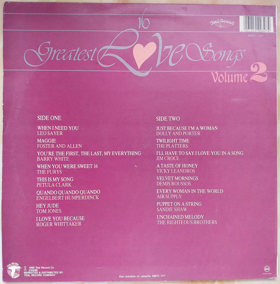 16 GREATEST LOVE SONGS VOLUME 2 - Original Artists