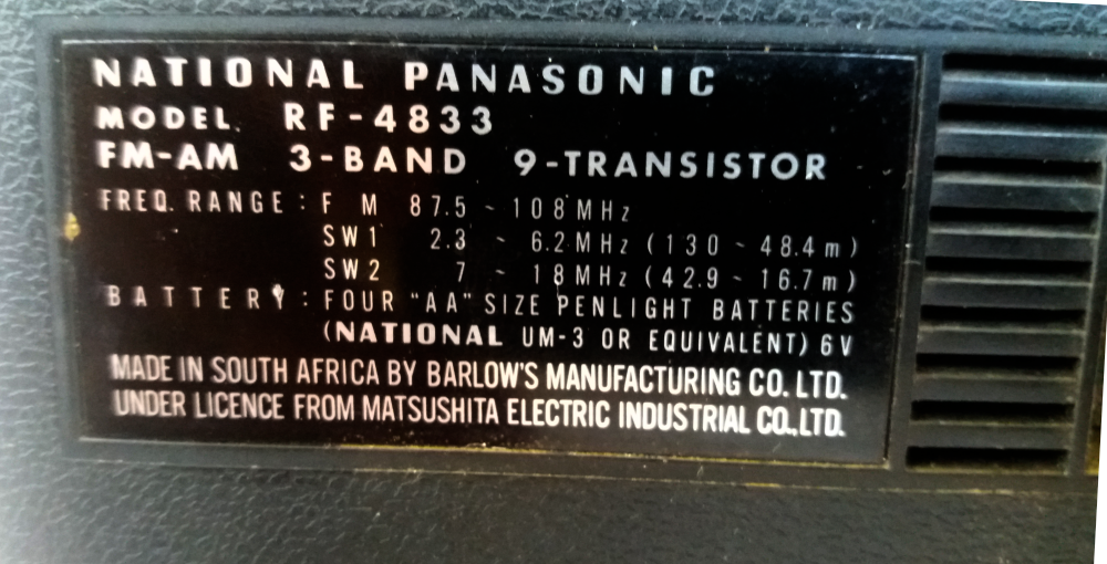 Vintage National Panasonic GX 833 portable transistor radio (1970's)