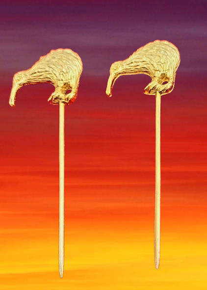 2 Vintage Gold Tone KIWI Lapel Pins