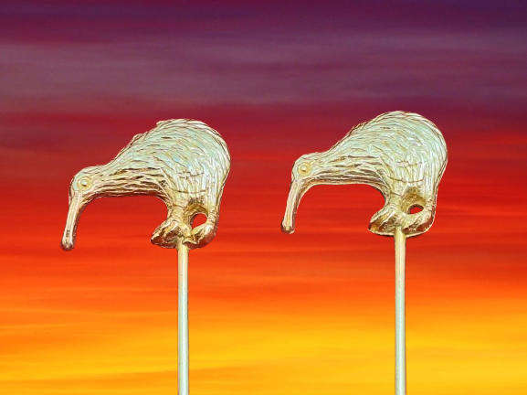 2 Vintage Gold Tone KIWI Lapel Pins