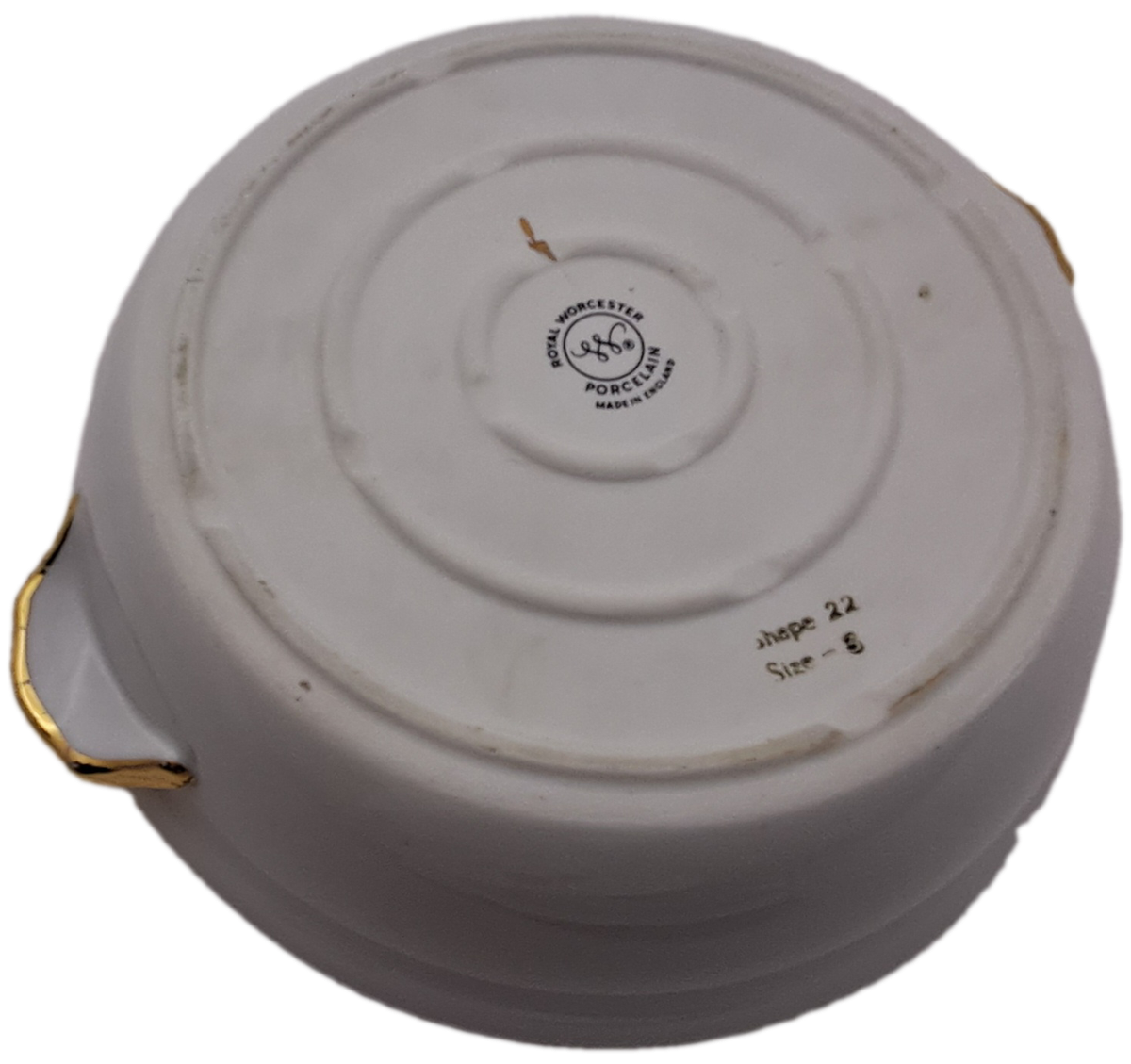 Vintage Royal Worcester Evesham Porcelain Gold Handle Casserole  Dish with lid shape 22 size 3(used)