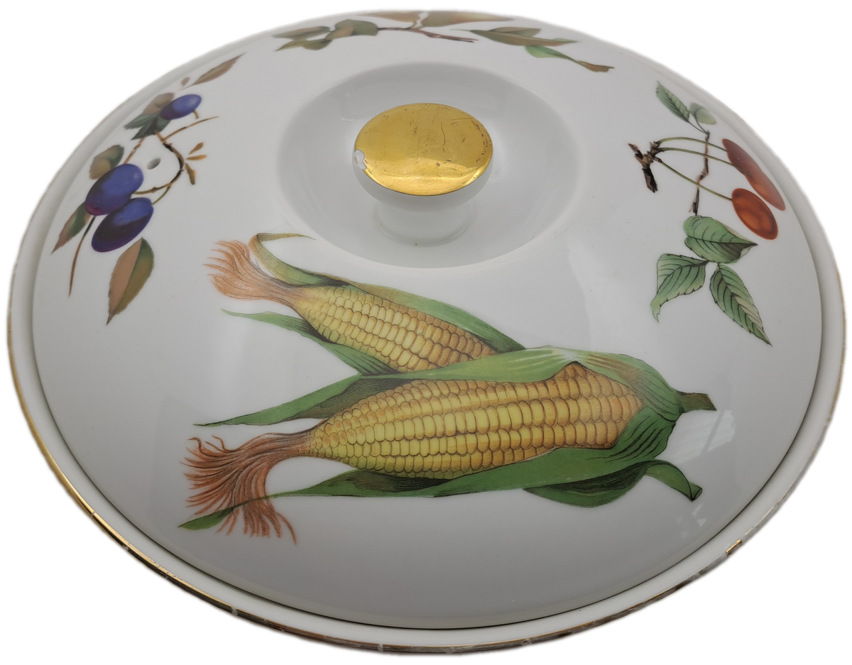 Vintage Royal Worcester Evesham Porcelain Gold Handle Casserole  Dish with lid shape 22 size 3(used)