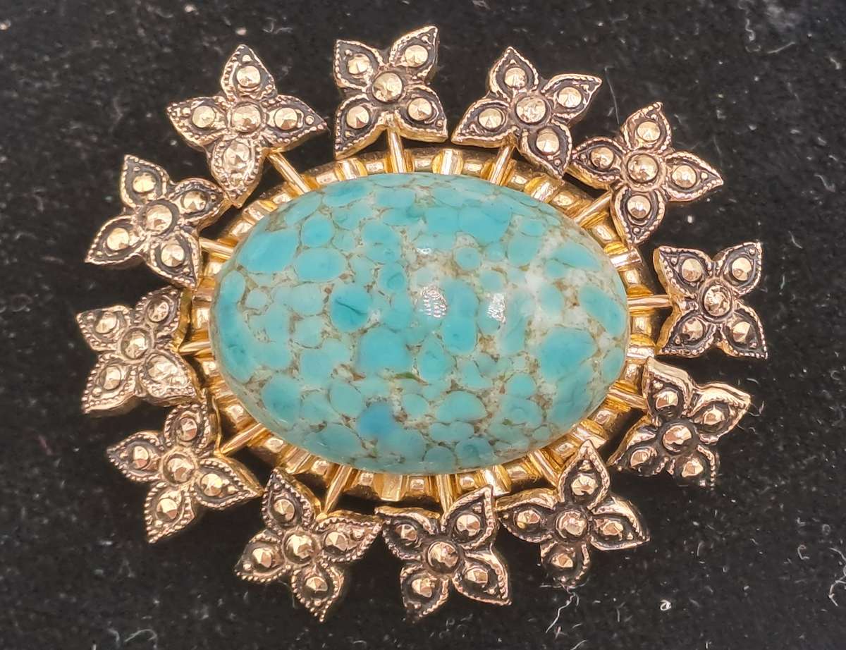 Vintage Brooch with Natural Turquoise Stone