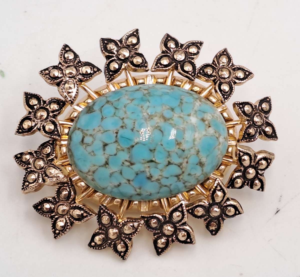 Vintage Brooch with Natural Turquoise Stone