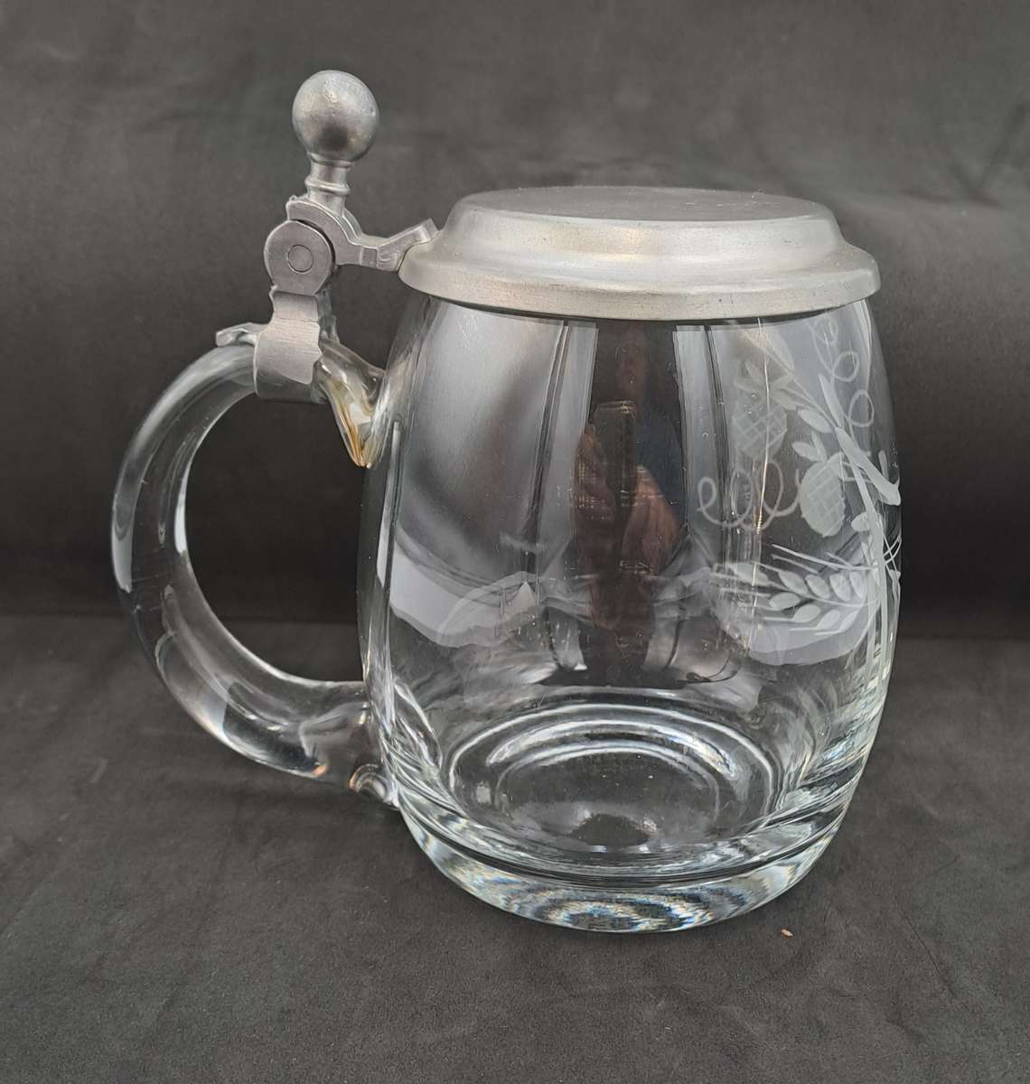 Vintage Cut Glass Beer Stein Tankard with Pewter Lid