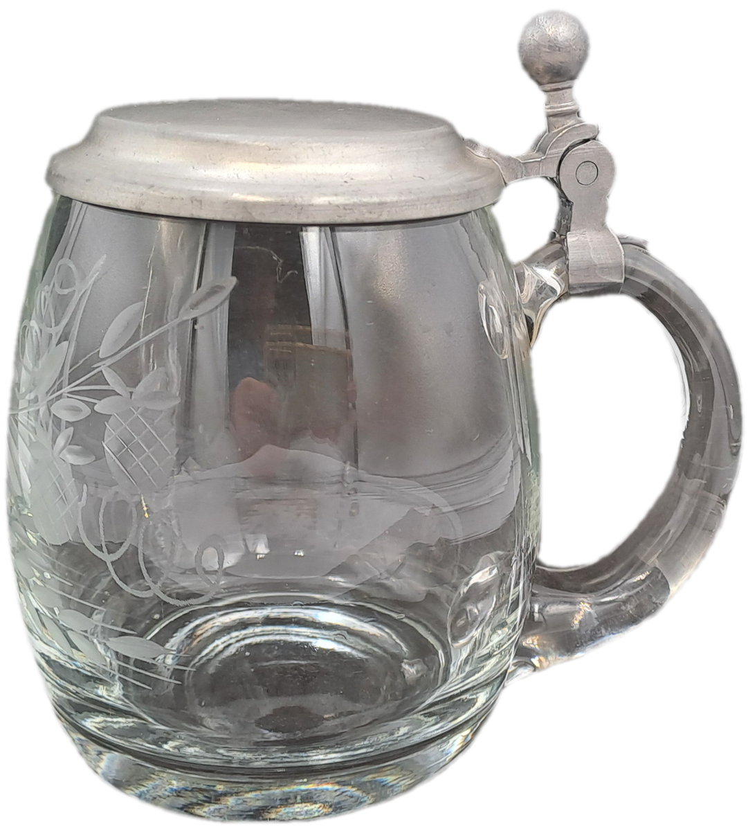 Vintage Cut Glass Beer Stein Tankard with Pewter Lid