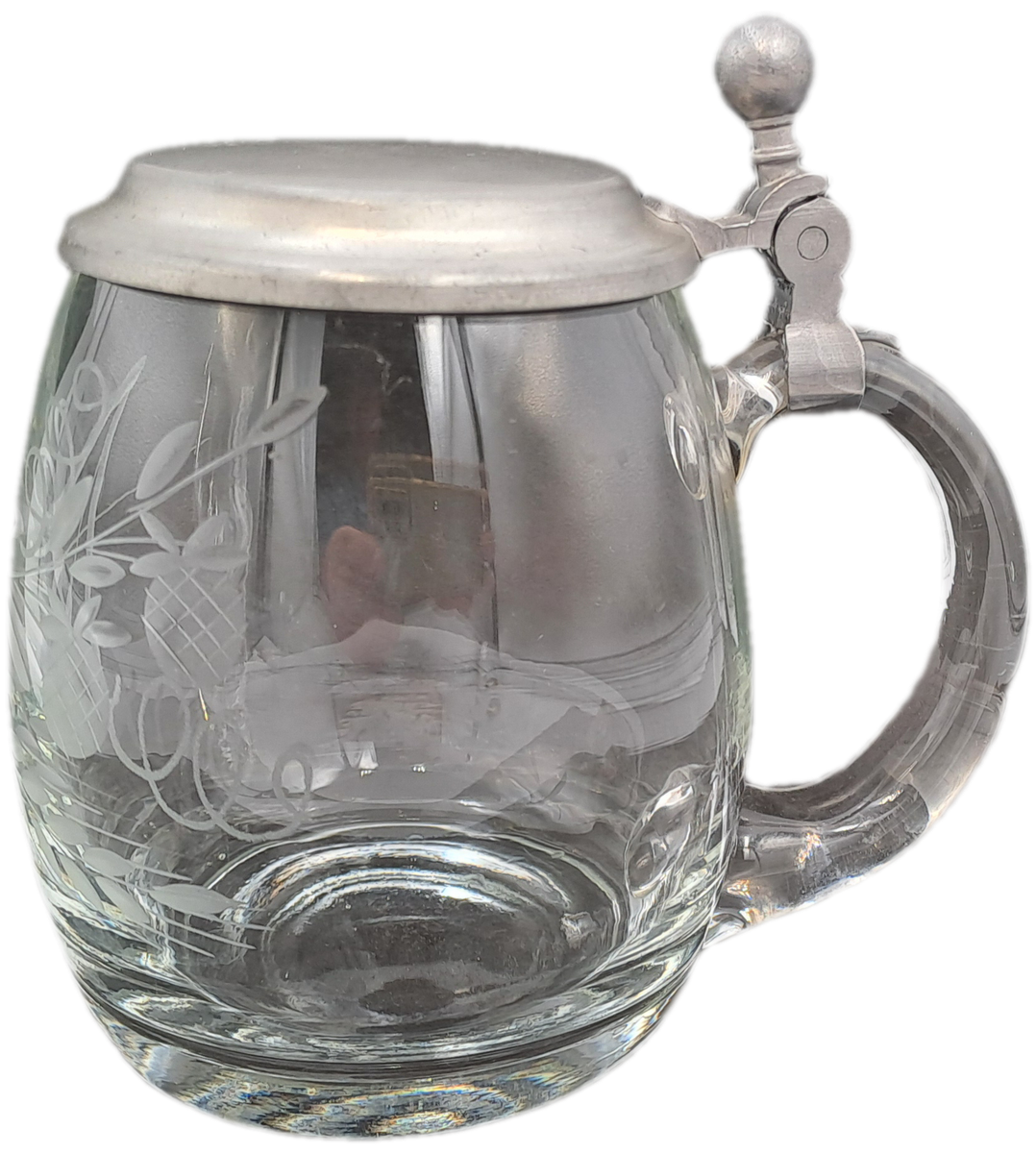Vintage Cut Glass Beer Stein Tankard with Pewter Lid