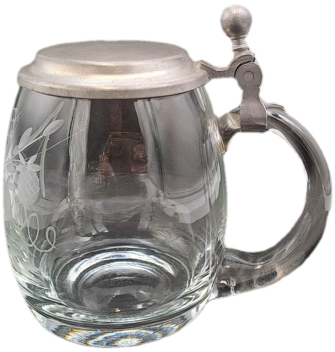 Vintage Cut Glass Beer Stein Tankard with Pewter Lid