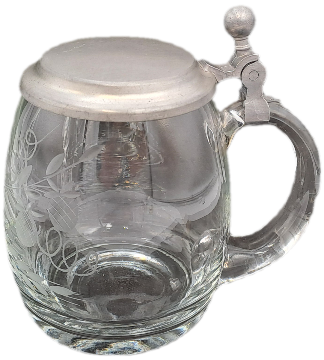 Vintage Cut Glass Beer Stein Tankard with Pewter Lid