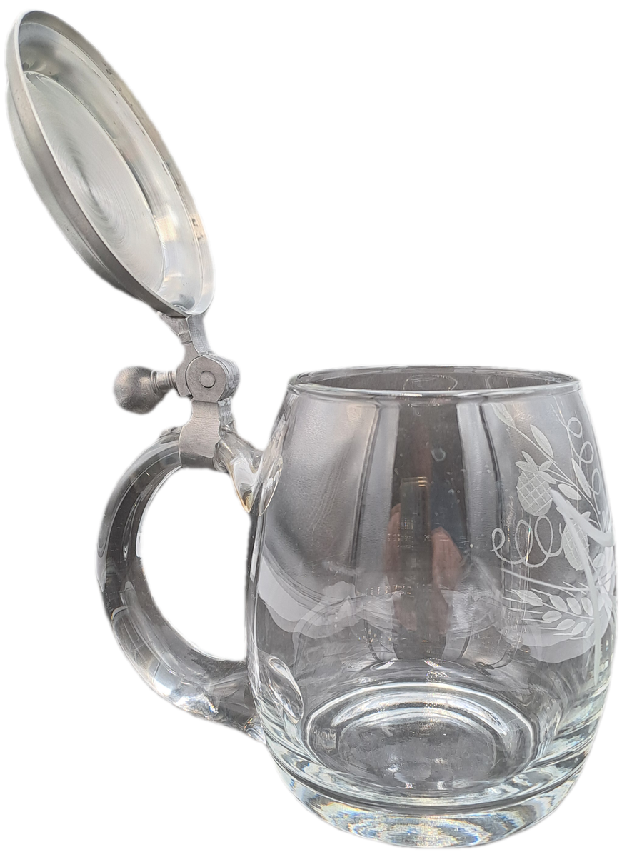 Vintage Cut Glass Beer Stein Tankard with Pewter Lid