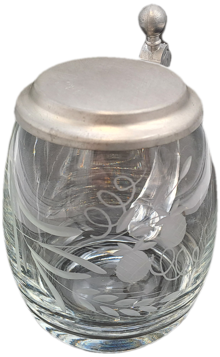 Vintage Cut Glass Beer Stein Tankard with Pewter Lid