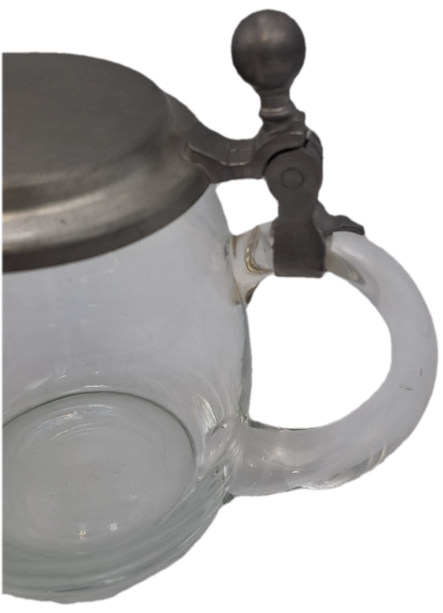 Vintage Cut Glass Beer Stein Tankard with Pewter Lid