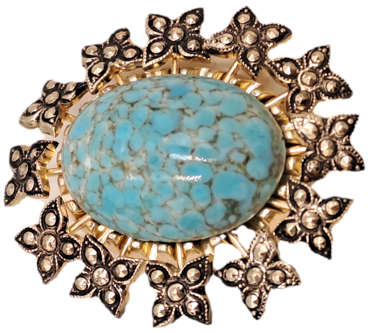 Vintage Brooch with Natural Turquoise Stone