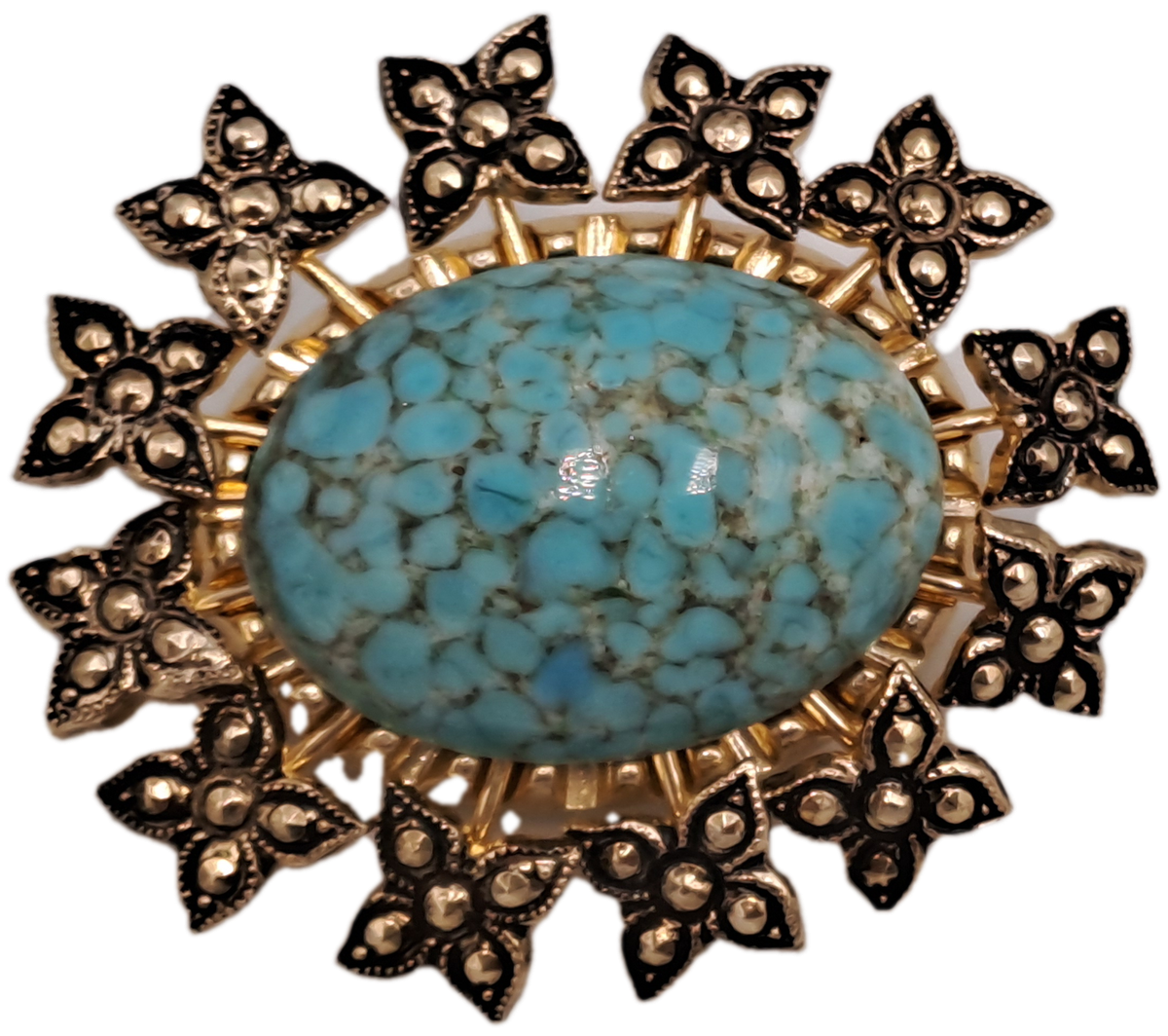 Vintage Brooch with Natural Turquoise Stone