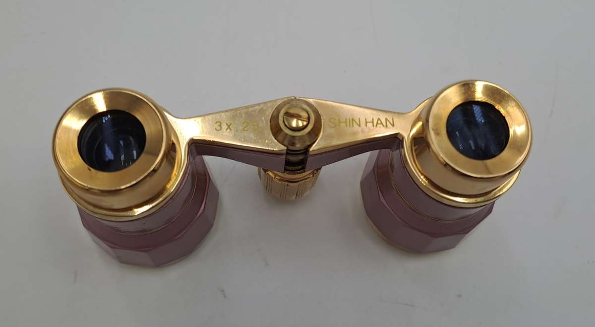 Vintage 3X25 Shin Han Pink Opera Glasses Boxed with cleaning cloth